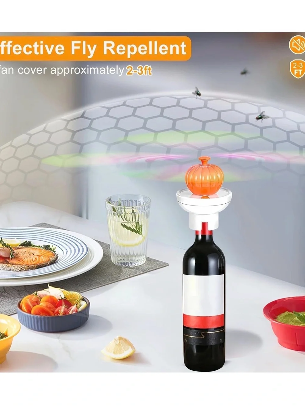 WarmHaven Fly Fans 4PCS Mini Portable Battery Fly Repellent Fans Pumpkin Orange
